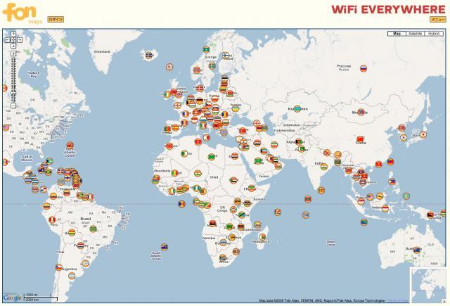 The FON WiFi network extends all over the world