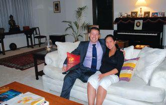 Mark Saft relaxing at home with his wife Kanya