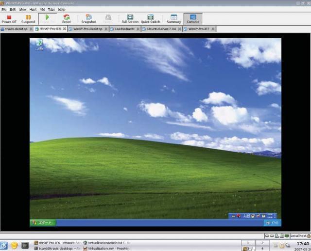 Windows XP running in a VMware virtual machine on Linux