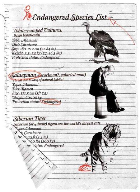 Illustration: Salaryman on endangered species list.